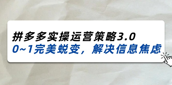 (11658期)2024_2025拼多多实操运营策略3.0,0~1完美蜕变,解决信息焦虑(38节)-零氪资源站
