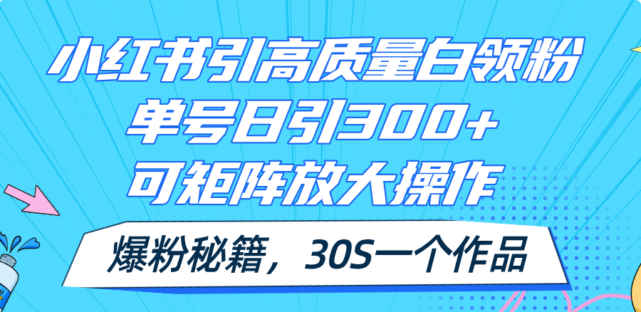 （11692期）小红书引高质量白领粉，单号日引300+，可放大操作，爆粉秘籍！30s一个作品-零氪资源站