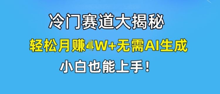 冷门赛道大揭秘，轻松月赚1W+无需AI生成，小白也能上手【揭秘】-零氪资源站
