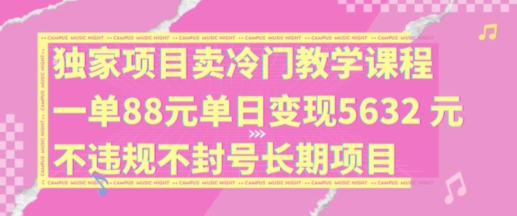 独家项目卖冷门教学课程一单88元单日变现5632元违规不封号长期项目【揭秘】-零氪资源站