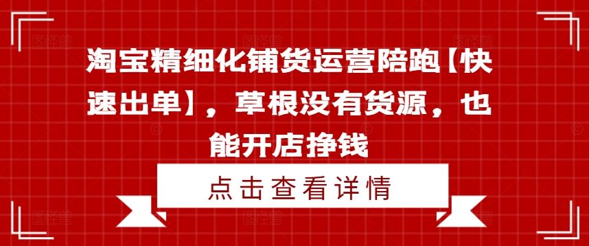 淘宝精细化铺货运营陪跑【快速出单】,草根没有货源,也能开店挣钱-零氪资源站