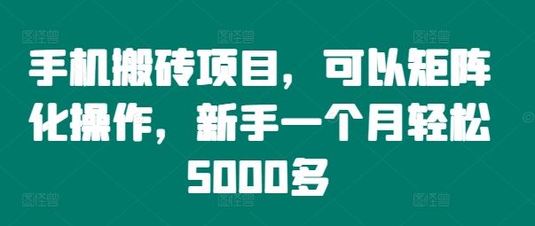 手机搬砖项目，可以矩阵化操作，新手一个月轻松5000多-零氪资源站