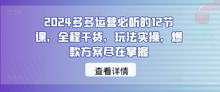 2024多多运营必听的12节课，全程干货，玩法实操，爆款方案尽在掌握-零氪资源站