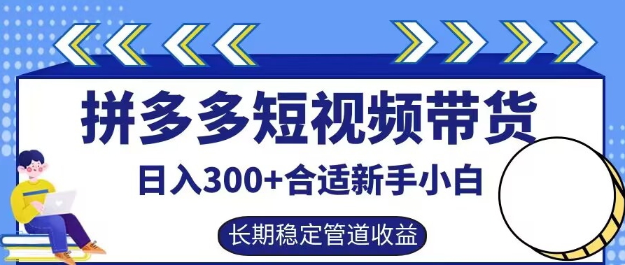 拼多多短视频带货日入300+有长期稳定被动收益，合适新手小白【揭秘】-零氪资源站