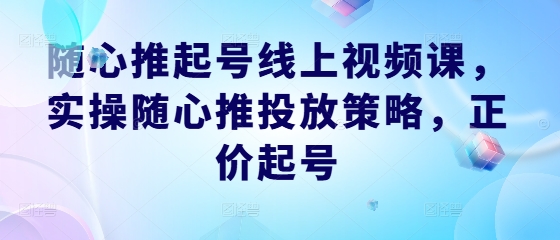 随心推起号线上视频课，实操随心推投放策略，正价起号-零氪资源站