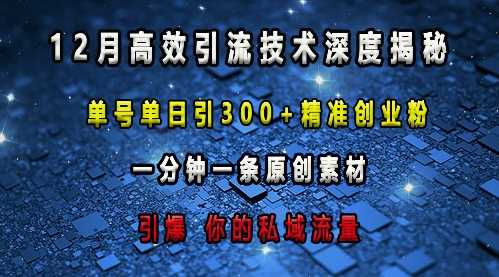 最新高效引流技术深度揭秘 ,单号单日引300+精准创业粉,一分钟一条原创素材,引爆你的私域流量-零氪资源站