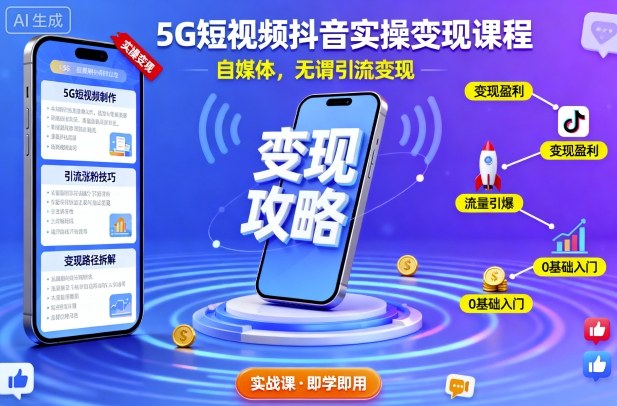 5G短视频抖音实操变现课程，自媒体，无谓引流变现-零氪资源站