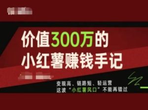 价值300万的小红书赚钱手记,变现高、链路短、轻运营,这波“小红薯风口”不能再错过-零氪资源站