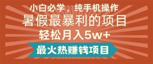 （11583期）小白必学，纯手机操作，暑假最暴利的项目轻松月入5w+最火热赚钱项目-零氪资源站