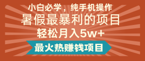 2024暑假最赚钱的项目，简单无脑操作，每单利润最少500+，轻松月入5万+-零氪资源站