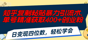(11674期)知乎复制粘贴暴力引流术,单号精准获取400+创业粉,日变现四位数,轻松…-零氪资源站