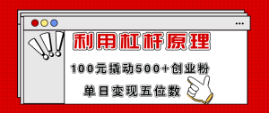 （11859期）利用杠杆100元撬动500+创业粉，单日变现5位数-零氪资源站