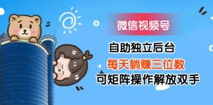 (11910期)微信视频号自助独立后台每天躺赚三位数可矩阵操作解放双手-零氪资源站