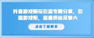 抖音游戏陪玩引流专题分享，引流游戏粉，流量供给足够大-零氪资源站