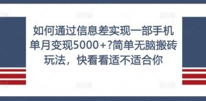 如何通过信息差实现一部手机单月变现5000+?简单无脑搬砖玩法，快看看适不适合你【揭秘】-零氪资源站