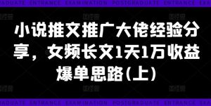 小说推文推广大佬经验分享,女频长文1天1万收益爆单思路(上)-零氪资源站