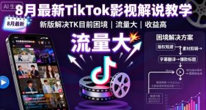 8月最新TikTok影视解说教学，新版解决TK目前困境，流量大，收益高-零氪资源站