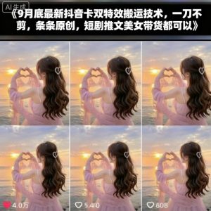 9月底最新抖音卡双特效搬运技术，一刀不剪，条条原创，短剧推文美女带货都可以-零氪资源站