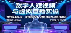 数字人短视频与虚拟直播实操，音频提取生成，背景添加，原创度提升及违规规避-零氪资源站